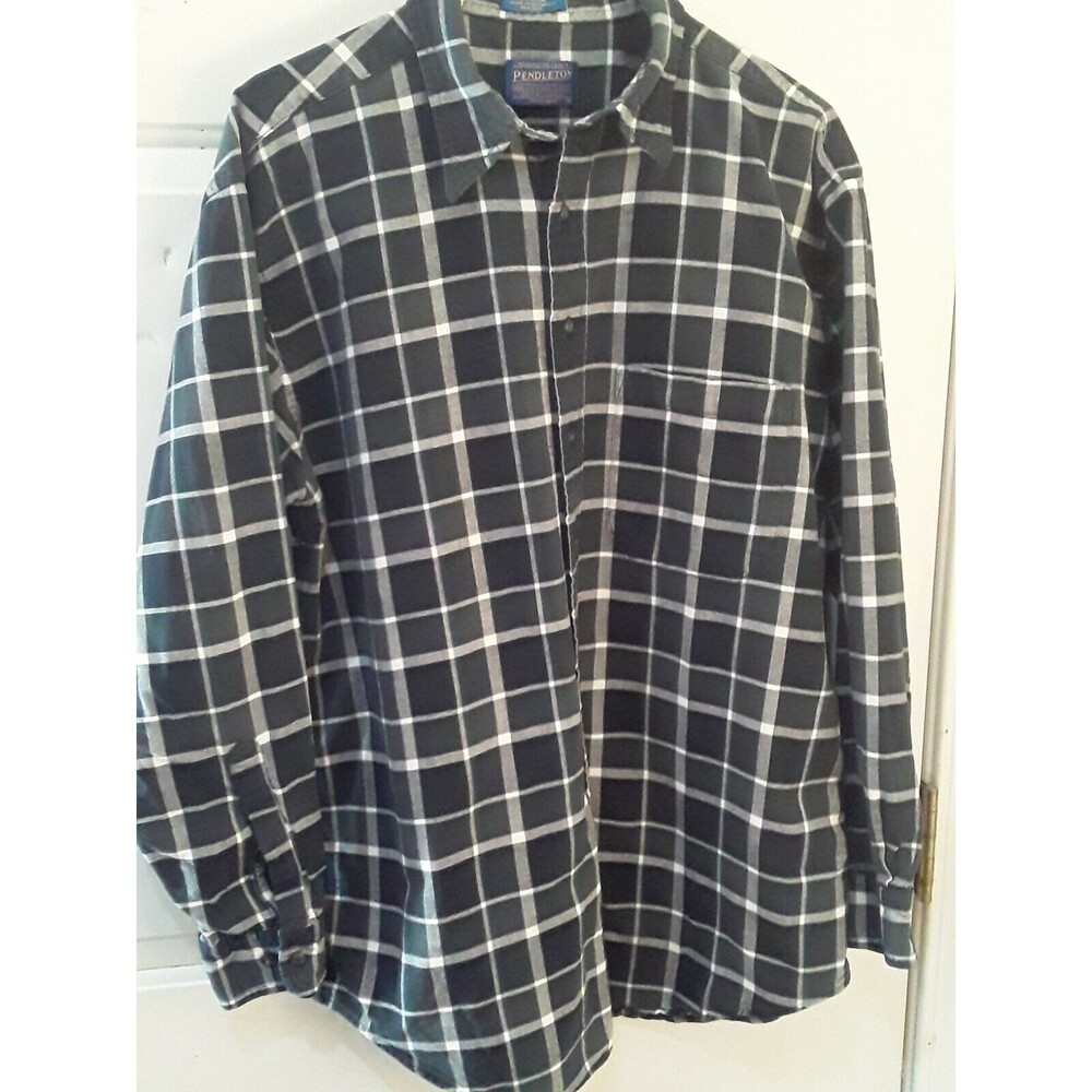 Mens Pendleton Flannel Shirt, Long Sleeve Plaid Cotton Large, Gray, Blue, Green